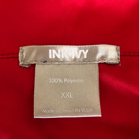 Ink + Ivy.  Red Satin Pajamas Set Button Down Top Drawstring Pants Size XXL - Picture 5 of 9